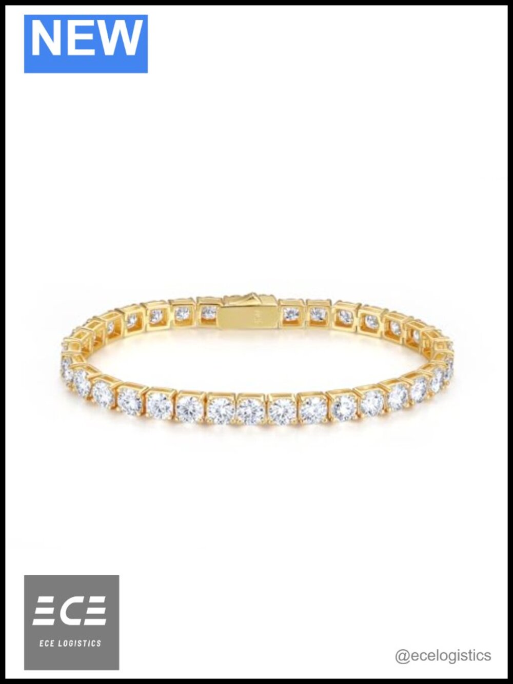 Moissanite Tennis Bracelet 15.5 CT 18K Gold Plated 925 Sterling Silver 5mm